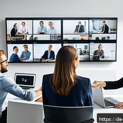 공연기획사의 커뮤니케이션 도구 추천 - A modern event planning office scene showing a diverse team of professionals collaborating using mul...